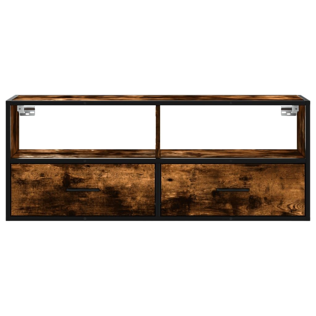 TV-Schrank Räuchereiche 100x31x39,5 cm, Holzwerkstoff und Metall, industrielles Design, stabil, langlebig, für Wohnzimmer, Media Center, modernes Fernsehregal