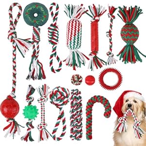 EXPAWLORER 15 Pack Christmas Dog Toys Bulk Set – Dog Toys Christmas Pack, Durable Squeaky Rope Ball Toys, Indestructible Rubber Chew Toys, Interactive Toys for Small Medium Large Aggressive Chewers