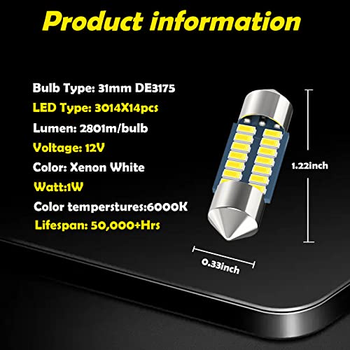 Bombilla LED para auto 31mm 4 piezas blanca miniatura 2