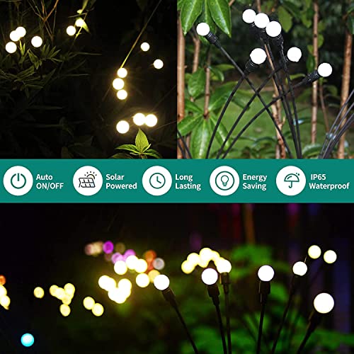 HIRNAYA Solar Powered Light, Swaying Solar Lights, Firefly Lights Solar Outdoor Waterproof, Solar Garden Decorative Lights for Pathway Yard Patio Landscape (1 Set & 6PCS)