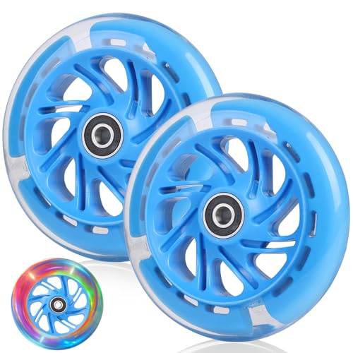 DBREAKS Roues lumineuses pour trottinette stunt, lot de 2 roues avec lumière LED, roues de rechange LED de 120 mm pour scooter avec roulements ABEC 9, dureté...
