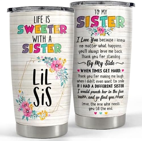"Best Sister Ever" Insulated Tumbler - Stainless Steel Cup With Slide Lid & Straw