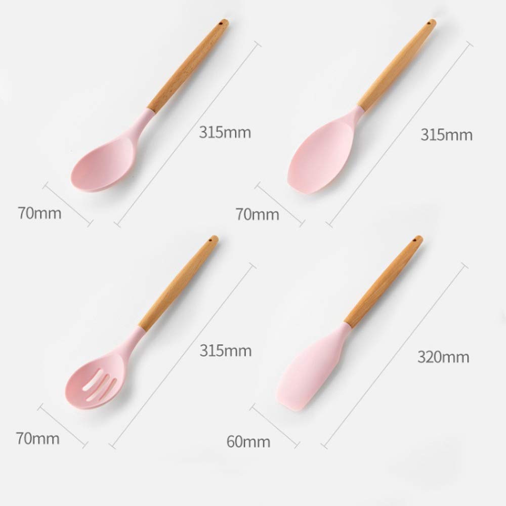 Juego de espátula de Silicona, Utensilios de Cocina, sartén Antiadherente, espátula de Cocina con Fugas Especiales, Mango de Madera Resistente a Altas temperaturas, Cubo de Almacenamiento