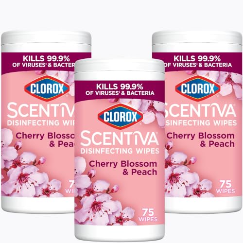 Image of Clorox Scentiva Disinfecting Wipes, Cherry Blossom and Peach, Antibacterial, 75 Count (Pack of 3)