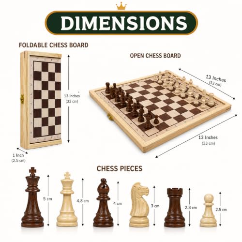 Image of Clapjoy Magnetic Chess Board Game Set| 13 * 13 Inch Folding & Travel Friendly Portable Strategy Game for Kids & Adults | 2 Player Board Game for Travel, Learning & Fun