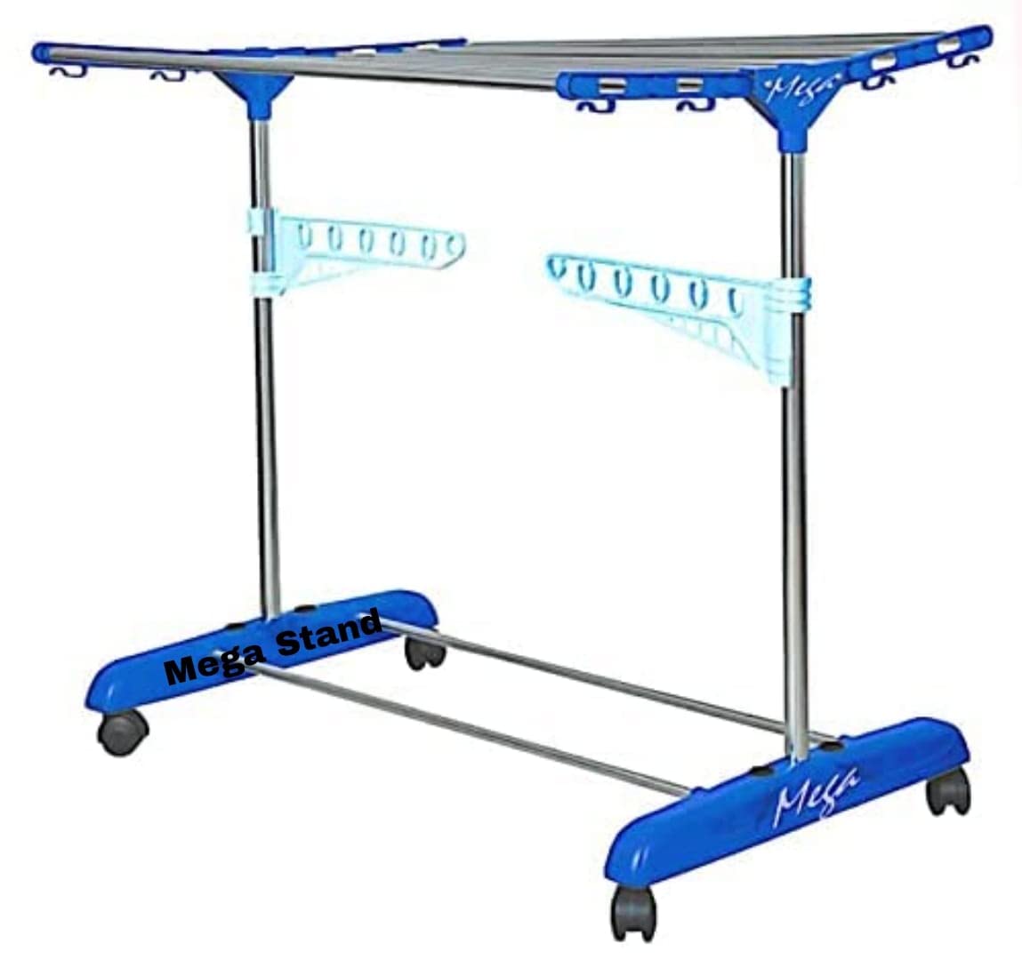 Mega Brands Stand Stainless Steel Clothes Stand for Drying Indian Made Cloth Drying Stand for Home | - 1 Tier | Blue |-image-27