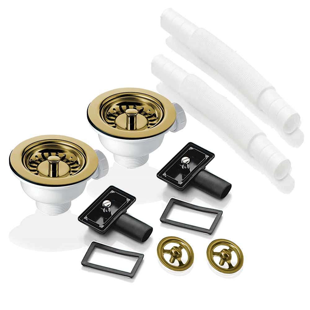 2X 90mm Gold Strainer Waste, 2X Overflow for Astini RAK Rangemaster Ceramic Sink