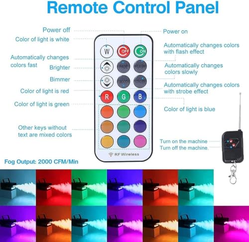 Máquina de humo automática de 500W con efecto de luz LED colorida, controles remotos inalámbrico y con cable, indicador de precalentamiento, perfecto para Halloween, Navidad, bodas y escenario miniatura 7