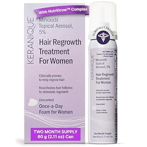 Keranique Women’s 5% Topical Minoxidil Foam – Hair Regrowth Scalp Treatment with Powerful NutriGrow blend – Supports Thicker, Fuller, Healthier Hair & Scalp p – 2 Month Supply