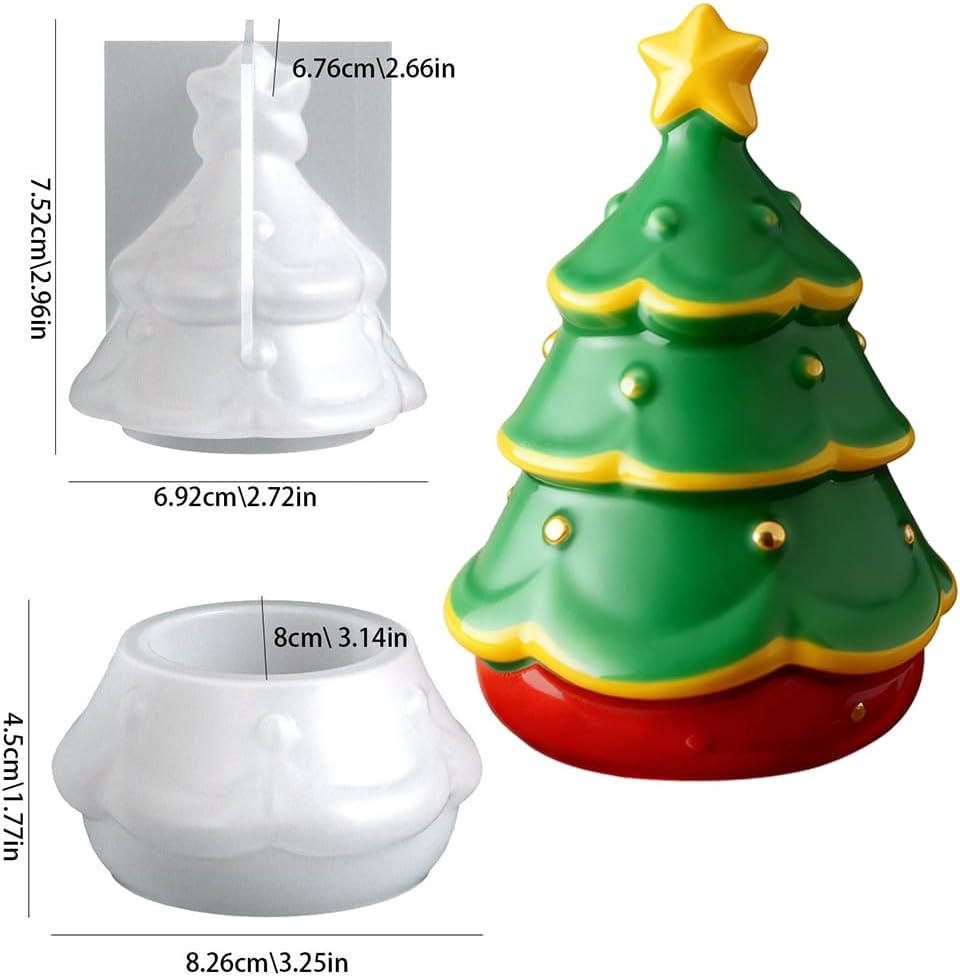 3D Christmas Tree Jar Mold with Lid Christmas Silicone Molds for Resin Crafts Xmas Decor Candy Container Storage Box Scented Candle Jar Plaster Molds Cute Silicone Mold for Epoxy Resin Cement Concrete