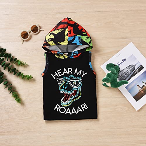 HINTINA Toddler Boy Dinosaur Sleeveless Hoodie Sweatsuit Shorts Pants Outfits Summer Clothes Set2