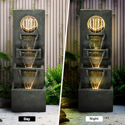 Image of Naturefalls 39.3 inch H Modern Outdoor Fountain - 4-Tiered Outdoor Garden Fountains with Contemporary Design&LED Light for Garden, Patio, Deck, Porch, Backyard and Home Art Decor