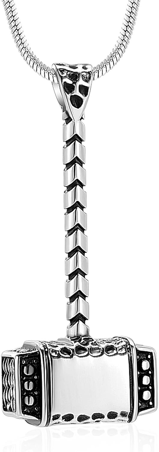 Minicremation Mjolnir Thors Hammer Urn Necklace for Ashes for Men Celtic Nordic Viking Cremation Jewelry for Women Keepsake Memorial Ashes Pendant