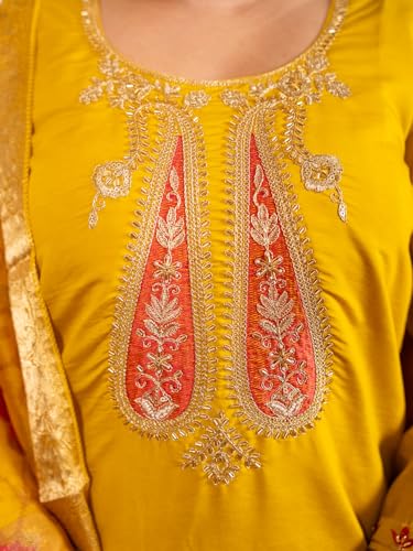 Image of VredeVogel Women's Beads Embroidered Silk Blend Kurta Pant Set with Organza Dupatta | Perfect for Festive & Casual Ethnic Kurta Set for Women