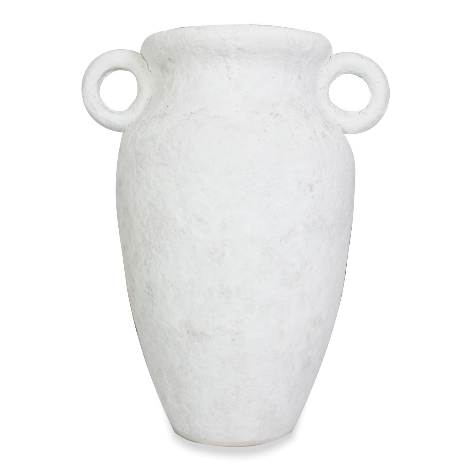 roroHandmade Ceramic Vase, Rustic Ivory-White Prunus Shape with Ear Handles, Medium Standing Vase for Home Decor, 7.5 Inches, Unglazed Bottom, RRoRWhVs02