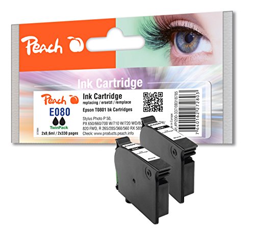 Preisvergleich Produktbild Peach Doppelpack Tintenpatronen schwarz kompatibel zu Epson T0801