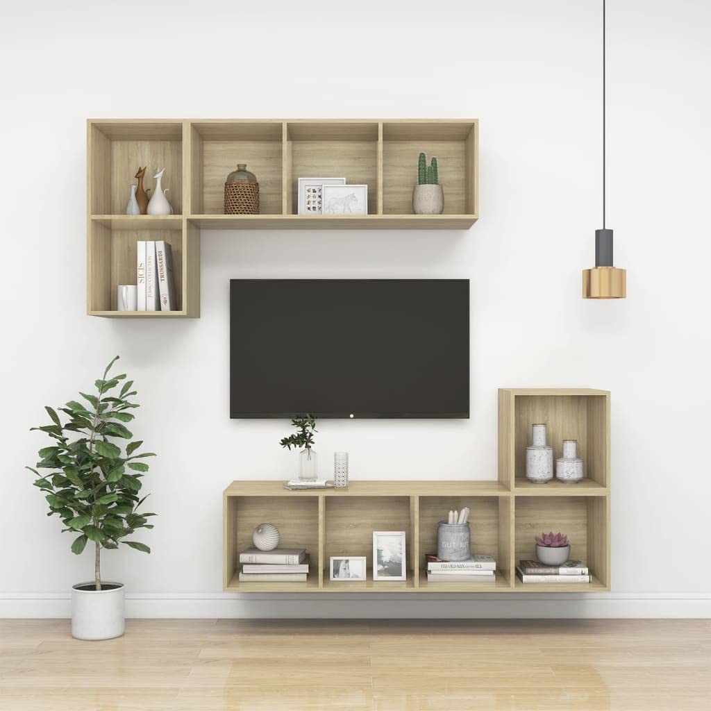 Set di 4 armadi da parete in legno di rovere Sonoma, 37 x 37 x 37 cm, mensole sospese per soggiorno, camera da letto, cucina