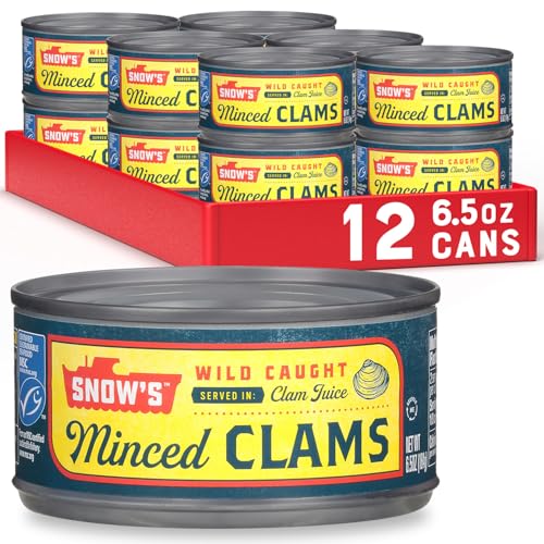 Image of Snow's Wild Caught Minced Clams Canned, 6.5 oz Can (Pack of 12) - 5g Protein Per Serving - Gluten Free, Keto Friendly, 99% Fat Free