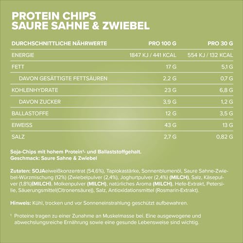 IronMaxx High Protein Chips – Sour Cream & Onion 60g | Low Carb, Glutenfrei & Zuckerarm | Knuspriger Eiweiß-Snack