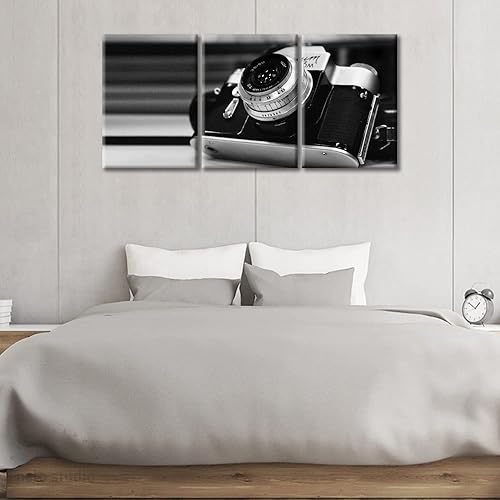 Miniatura 2 de TUMOVO Decoración de pared para sala de estar, imágenes retro de cámara antigua, impresión en lienzo en lienzo en blanco y negro, impresiones