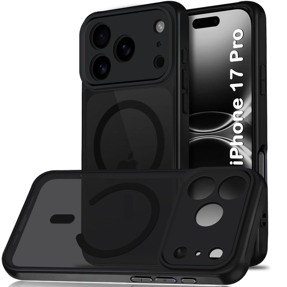 TheGiftKart Hybrid Matte Frosted Translucent Back Cover Case for iPhone 17 Pro Compatible with MagSafe | Shockproof Design | Camera Protection Module | Hard Back Cover Case (PC & TPU, Frost Black)-image-44