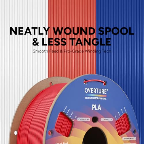 Image of OVERTURE High Speed PLA Filament 1.75mm, Neatly Wound 3D Printer Filament 1kg Spool (2.2lbs) Rapid PLA, Dimensional Accuracy + /- 0.02 mm, Fit Most FDM 3D Printers (Fresh Red)