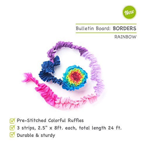 Smart-Fab Pre-Stitched Ruffled Craft Fabric Bulletin Board Borders, Rainbow Colors, School Teacher Classrooms, Outlasts Paper (Pack Of 3) #TOP2