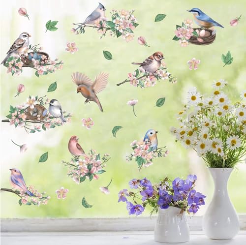 ANHUIB Birds Window Stickers,Hummingbird Window Clings,Flowers and Birds Wall Stickers For Living Room,Anti-Collision Window Decals,Flower Wall Sticker,Animal Wall Decal for Kids Bedroom Nursery Decor - Image 3