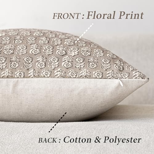 Image of Foindtower Set of 2 Decorative Neutral Floral Print Throw Pillow Covers Vintage Accent Farmhouse Cushion Covers Boho Home Decor for Sofa Couch Chair Bedroom Living Room,20x20 Inch,Tan Taupe