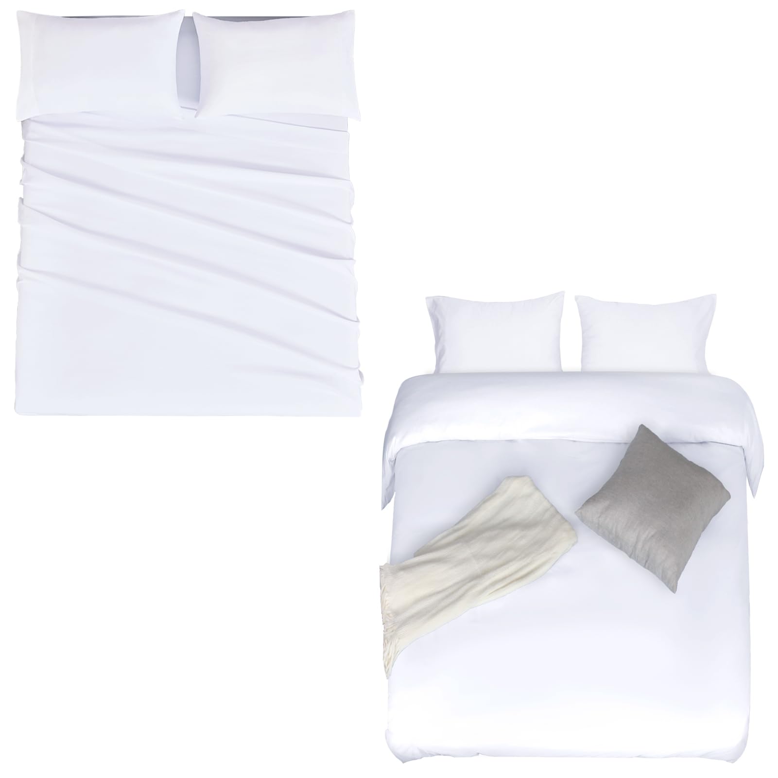 Mejoroom4PC Queen Size Sheet Set + 3PC Queen Duvet Cover Set (Queen, White)