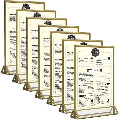 Cliselda 6pcs 5x7 inch Clear Acrylic Sign Holder with Gold Border, Double Sided Poster Menu Holders, Plastic Display Signs Stands Picture Frames for Wedding Table Numbers, Restaurant Signs, Photos Cover