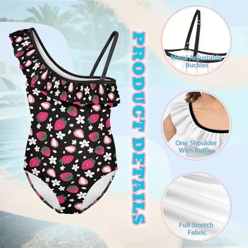 Image of Girls One Piece Swimsuit Ruffled Halter Bathing Suit with Adjustable Strap Beach Sport Swimwear for 3-14 Years