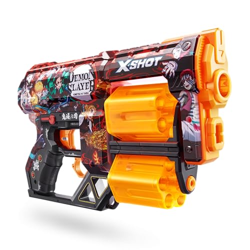 Image of XShot Skins Dread Blaster - Demon Slayer Skin by ZURU Demon Slayer Design with 12 Darts, Double Rotating Barrels, Air Pocket Dart Technology, Toy Foam Blaster for Kids, Teens and Adults