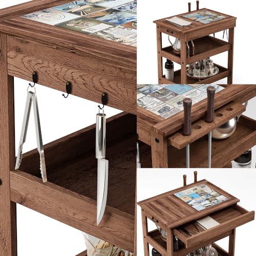 Carrinho de Churrasco Mesa Gourmet Churrasqueira W02 Madeira Maciça Imbuia - Lyam Decor