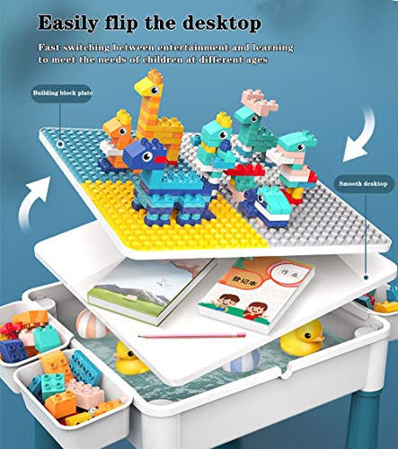 مجموعة مكعبات بناء الكل في واحد متعددة الانشطة تتضمن كرسي واحد و4 صناديق تخزين و4 ارجل مرتفعة و186 مكعب بناء من الجسيمات الكبيرة، العاب متعددة الاستخدامات للاولاد والبنات من سن 3-12 سنة