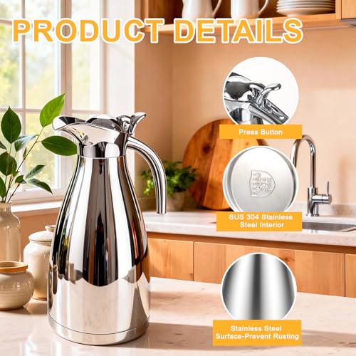 4 PCS 68 Oz Coffee Carafes for Keeping Hot and Cold, Insulated Pitcher Thermal Coffee Carafe with 4 Brushes Stainless Steel Tea Flask Double Walled Vacuum Large Thermos for Hot Drinks, Beverage, Water