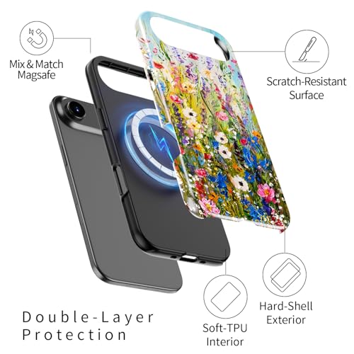 Image of Goodon for iPhone Air Case Cute - Wireless Charging Compatible - Dual-Layer Hard Shell + Silicone Cover - Protective Phone Case with Trendy Designs for Women - Wildflowers Painting | Dual-Layer Hard Shell + Silicone, Slim Fit Protective Phone Cover with Wildflower Designs for Women Girls