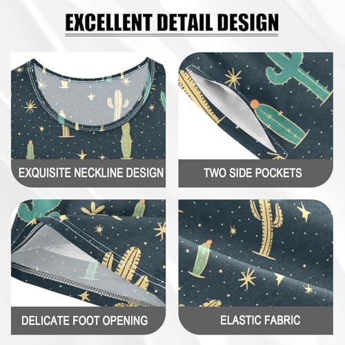 ALAZA Cute Cactuses and Stars Pajama Set Short Sleeve Sleepwear Soft Lounge Nightwear4
