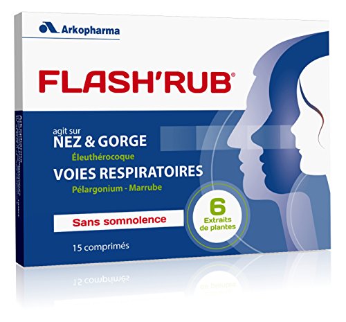 Arkopharma - Flash'rub - Nez et Gorge - Dégage les voies Respiratoires - 15 Comprimés à Avaler