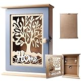 Behogan Schlüsselkasten Holz: Schlüsselkasten mit 6 Haken, Vintage Schlüsselablage, Wand SchlüSselhalter, SchlüSselhalter Organizer Geeignet für Schlafzimmer, Wohnzimmer, Büro (26.5 x 20 x 6cm)