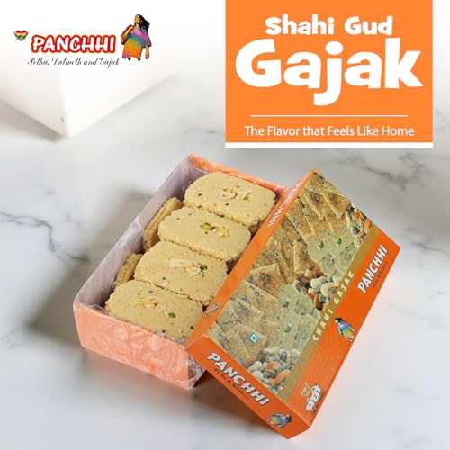 Image of Panchhi Shahi Gud Gajak 1Kg - Homemade Traditional Agra Gazak (Since 1926), Gajjak Made with Sesame Seeds, Gur & Dry Fruits | Crispy Tilkut Chikki, Healthy Jaggery Sweet for Winter, Festival & Gift