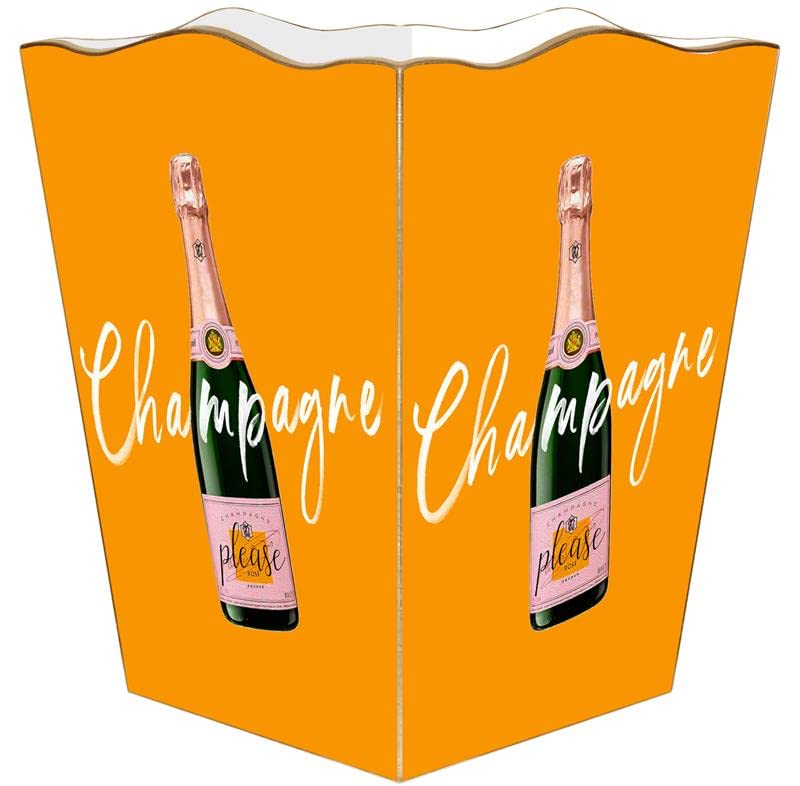 Miniatura 3 de Marye-Kelley Champagne Please - Cesta de basura rosa, madera de decoupage, parte superior festoneada, papelera decorativa para cocina, baño,