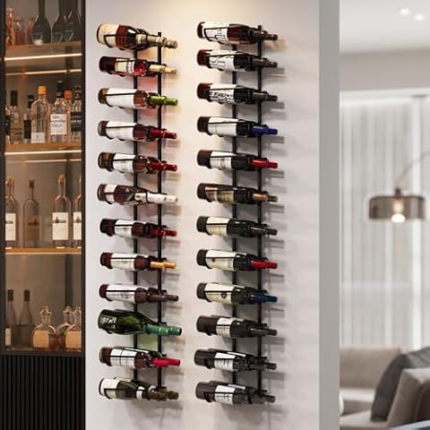 JKsmart 24 Bottles Wall Mounted Wine Rack,Adjustable Height Wine Rack Wall Mounted for Wine Bottles, Liquor, Champagne, Matte Metal Black Wine Wall Rack for Kitchen,Pantry,Bar,Wine Cellar Cover