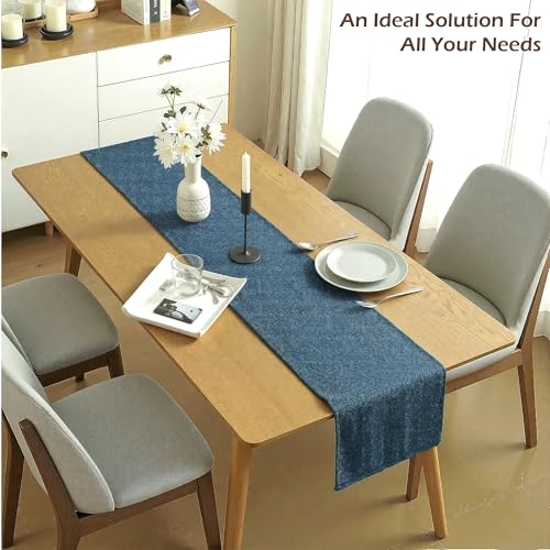 Image of Kuber Industries 72x12 inch Jute Table Runner for Party, Wedding and Family Dinners | Washable & Reusable Centre and Dining Table Runner | Blue