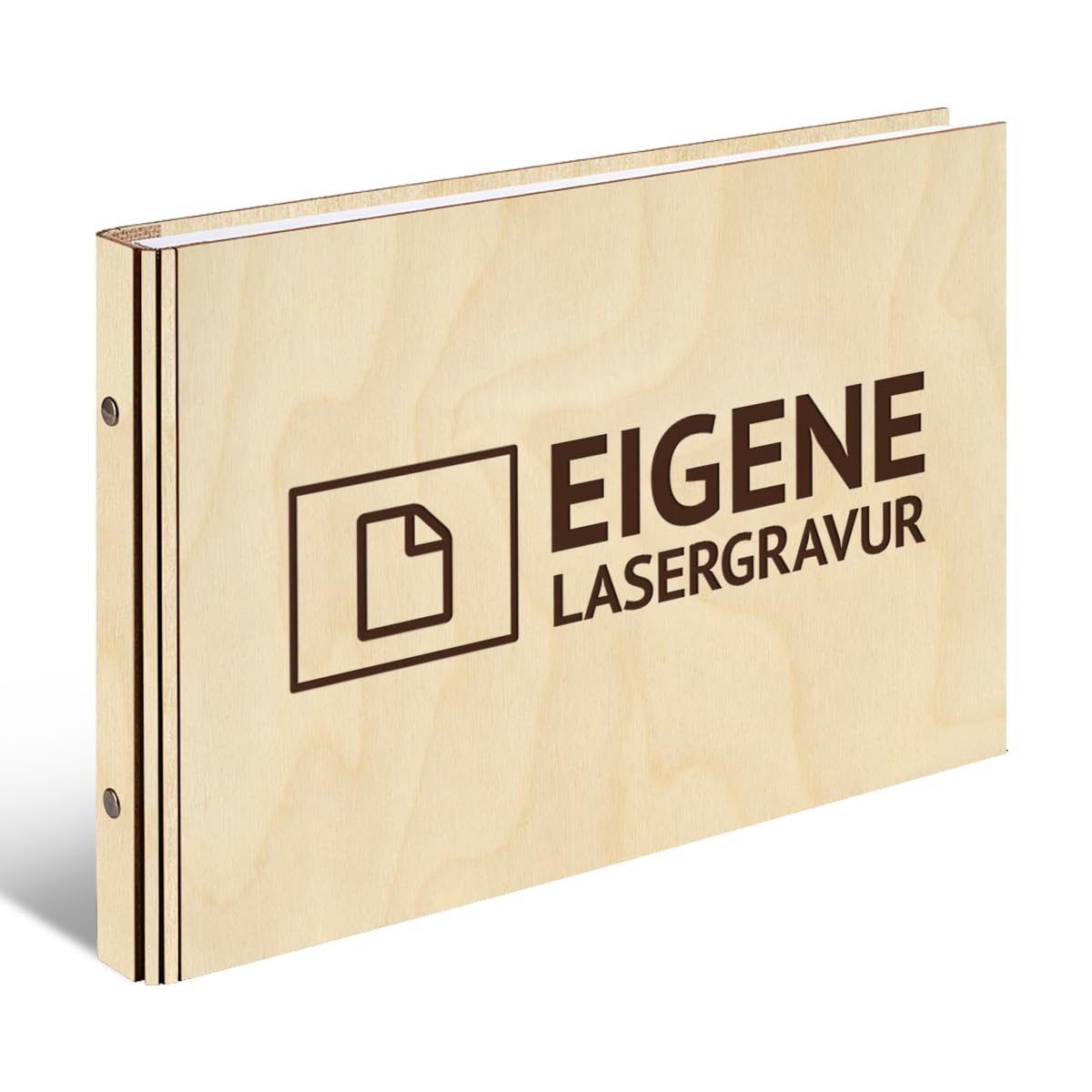 Personalisiertes Hochzeit Geburtstag Gästebuch echtes Holz DIN A4 Hochzeitsbuch mit Lasergravur - Eigene Gravurdatei hochladen - mit 72 Blatt / 144 Seiten Naturpapier Weiß