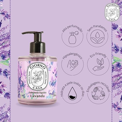 Sabonete Líquido Para as Mãos, Lavanda, Giorno Casa, 350 ml, Roxo