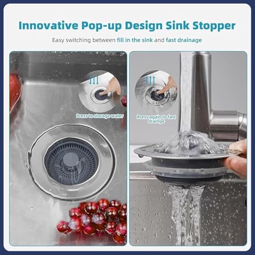 Image of Premium Square Stainless Steel Kitchen Strainer 11 CM Sink Jali, Drain Filter, Anti Clogging Mesh Hair Catcher Drain Cover (ONLY for Square Sink) (3 in 1 Push Strainer)