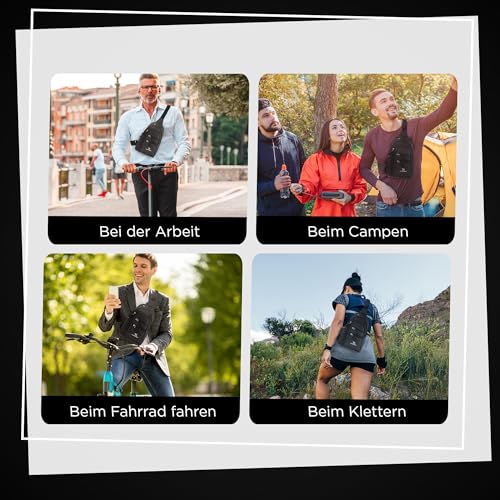 Tonny Black Brusttasche - Wasserdichte Schultertasche, Ultraleicht Umhängetasche mit USB und Kopfhörerausgang, Sling Bag für Herren und Damen, 26x16x4,5 cm, Schwarze