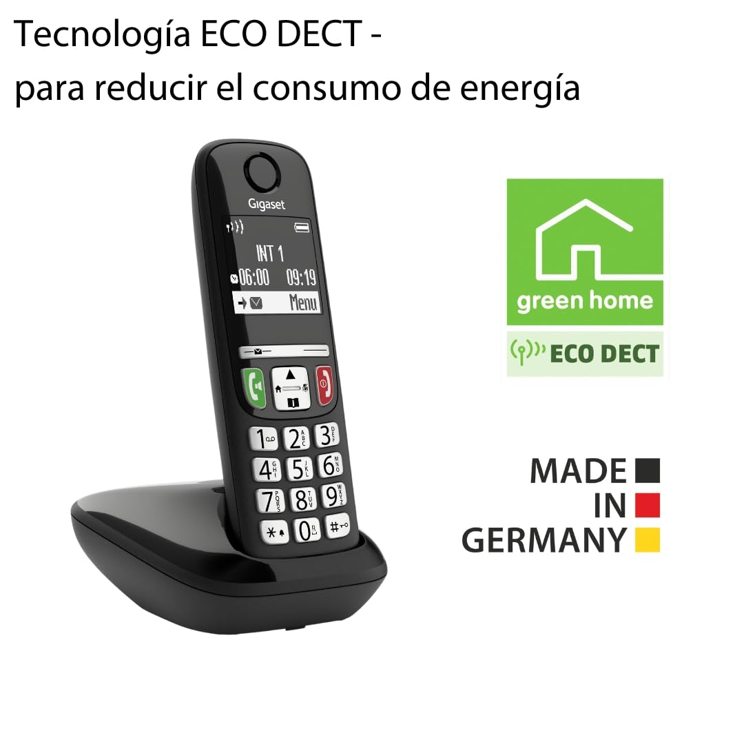 Gigaset E275 - Teléfono DECT Inalámbrico - Teclado Fácil de Usar - Compatible con audífonos - Teclado y Botones Grandes - Pantalla Gráfica en Blanco y Negro Iluminada, Negro [Versión Española] — view 5