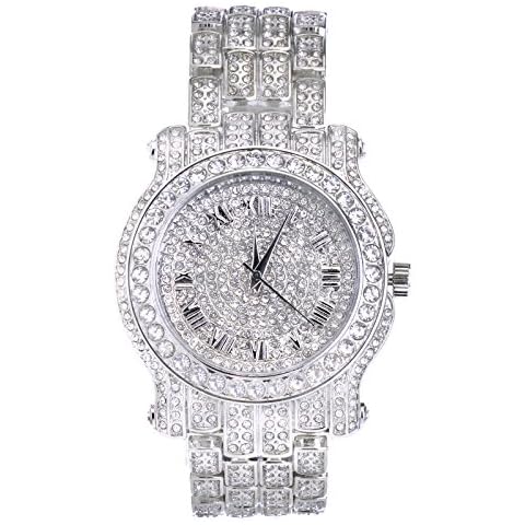 Techno Pave Mens 45mm Iced Diamond Roman Dial Watch - Silver Tone Finish Cover